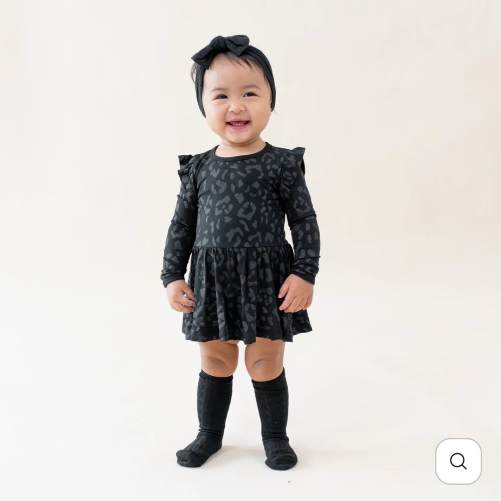 Kyte Baby Long Sleeve Twirl Bodysuit Dress in Midnight Leopard